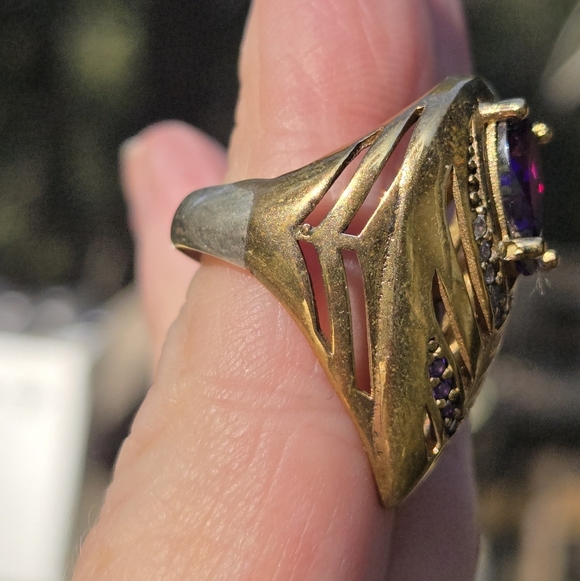 Amethyst & Topaz Sterling Gold & Bronze Feather Cocktail ring 7.75 - Picture 5 of 9